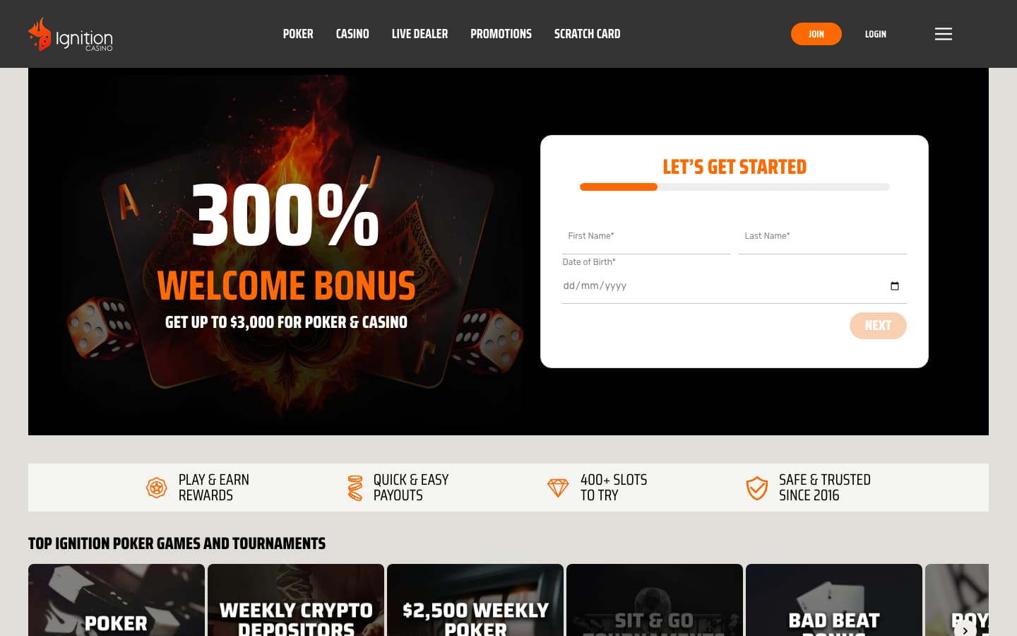 Ignition’s home page on a desktop browser at 1440 by 900 pixels