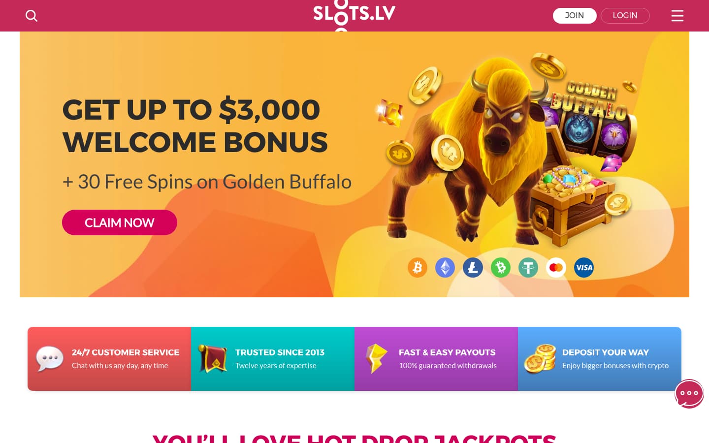 Slots.lv’s home page on a desktop browser at 1440 by 900 pixels